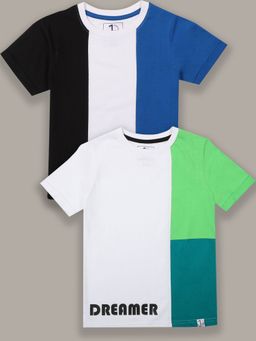 Jumping Joey - Boys Solid Multi Colorblock Regular Fit T-shirt (Pack of 2)