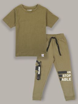 Jumping Joey - Boys Olive Regular Fit Co-ord Set (Set of 2)
