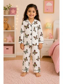 Shopbloom - White Printed Cotton Regular Shirt and Pyjama