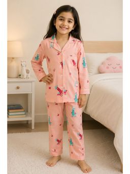 Shopbloom - Pink Printed Cotton Regular Shirt and Pyjama