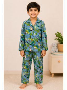 Shopbloom - Blue Printed Cotton Regular Shirt and Pyjama