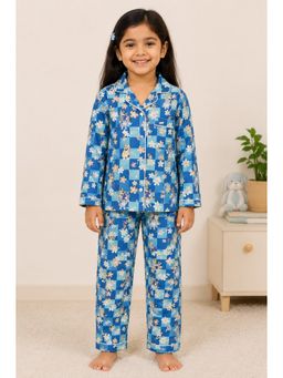 Shopbloom - Blue Printed Cotton Regular Shirt and Pyjama