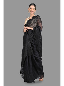 Zal from Benaras - Black Pure Organza Silk Saree without Blouse with Chikankari Hand Embroidery