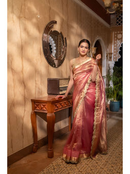 Zal from Benaras - Baby Pink Pure Tissue Silk Banarasi Handloom Saree without Blouse