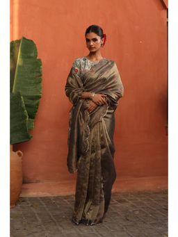 Begum Pret - Grey Gulkand Saree with Stitched Blouse