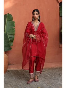 Begum Pret - Red Nazira Kurta with Salwar and Dupatta (Set of 3)