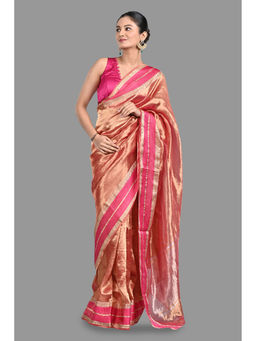 Zal from Benaras - Pink Pure Tissue Silk Banarasi Handloom Saree without Blouse