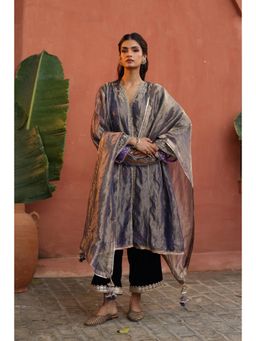 Begum Pret - Purple Raya Kurta with Pant and Dupatta (Set of 3)