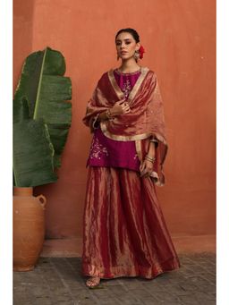 Begum Pret - Pink Ruksar Kurta with Palazzo and Dupatta (Set of 3)