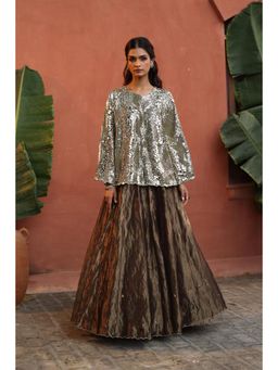 Begum Pret - Silver Zohra Skirt with Top (Set of 2)
