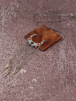 Estele - Rhodium Plated Crescent Shape Enamel with Leaf Necklace for Women