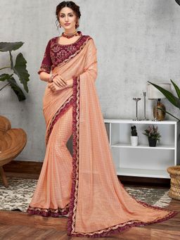 Odette - Peach Silk Georgette Designer Saree with Unstitched Blouse