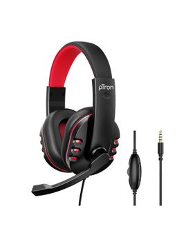 pTron - Soundster Arcade Over-ear Wired Headphones with Stereo Audio, Adjustable Mic (Black & Red)