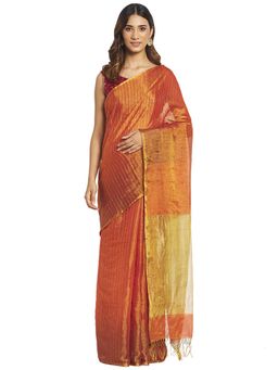 Fabindia - Rust Hand Woven Cotton Silk Blend Sari