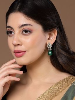 Dugran By Dugristyle - Green & White Drop Earring with Kundan & Pearls