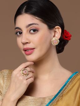 Dugran By Dugristyle - Pink & Cream Stud Earring with Kundan & Pearls