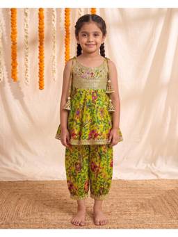 Autumnlane - Green Floral Cotton Kurta and Salwar