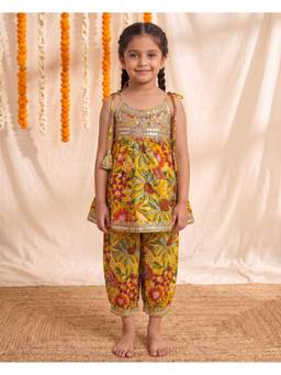 Autumnlane - Yellow Floral Cotton Kurta and Salwar