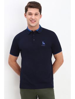 Allen Solly - Men Navy Solid Collar Neck Polo T-Shirt