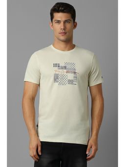 Louis Philippe - Men Cream Print Crew Neck T-Shirt