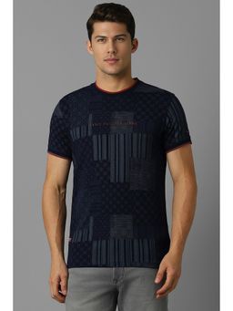 Louis Philippe - Men Navy Print Crew Neck T-Shirt