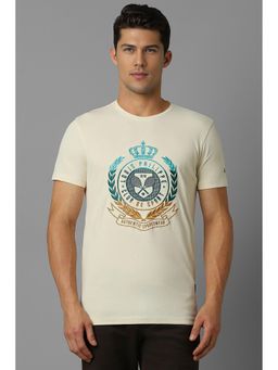 Louis Philippe - Men Beige Embroidered Crew Neck T-Shirt