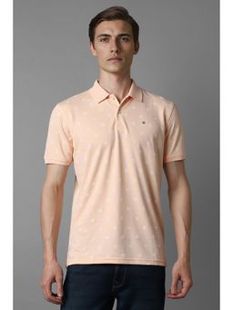 Louis Philippe - Men Peach Print Collar Neck Polo T-Shirt