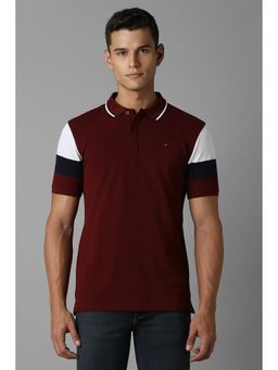 Louis Philippe - Men Maroon Print Collar Neck Polo T-Shirt