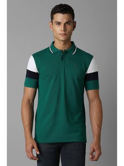 Louis Philippe - Men Green Solid Collar Neck Polo T-Shirt