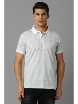 Louis Philippe - Men White Print Collar Neck Polo T-Shirt