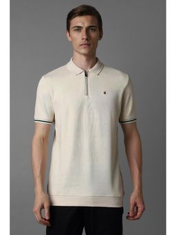 Louis Philippe - Men Beige Solid Collar Neck Polo T-Shirt