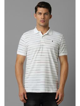 Louis Philippe - Men White Stripe Collar Neck Polo T-Shirt