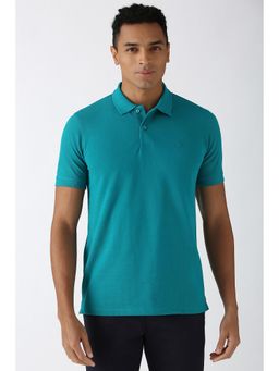 Peter England - Men Blue Solid Collar Neck Polo T-Shirt