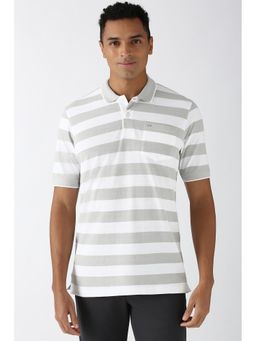 Peter England - Men Grey Stripe Collar Neck Polo T-Shirt