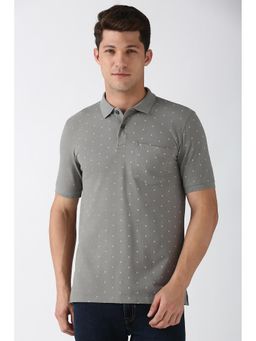 Peter England - Men Grey Print Collar Neck Polo T-Shirt