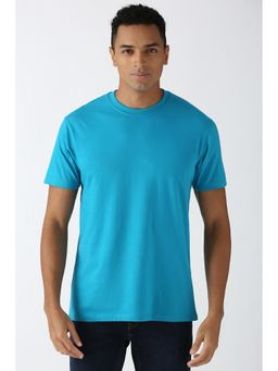 Peter England - Men Blue Solid Crew Neck Round Neck T-Shirt