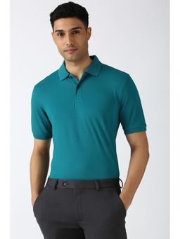 Peter England - Men Green Solid Collar Neck Polo T-Shirt