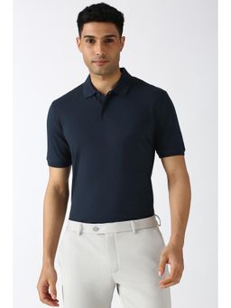 Peter England - Men Navy Solid Collar Neck Polo T-Shirt