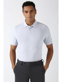 Peter England - Men Grey Textured Collar Neck Polo T-Shirt