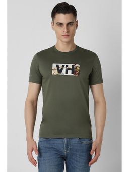 Van Heusen - Men Green Print Crew Neck T-Shirt