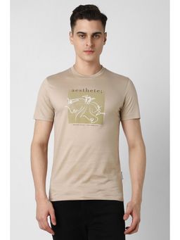 Van Heusen - Men Beige Print Crew Neck T-Shirt