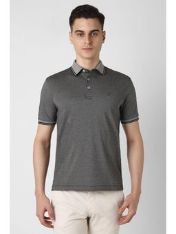 Van Heusen - Men Grey Textured Collar Neck Polo T-Shirt