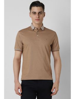 Van Heusen - Men Brown Solid Collar Neck Polo T-Shirt