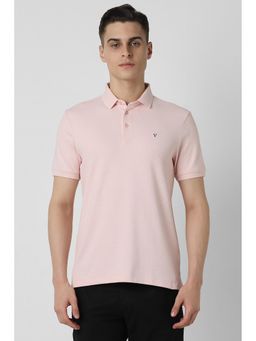 Van Heusen - Men Pink Textured Collar Neck Polo T-Shirt