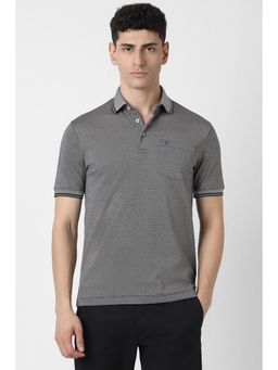 Van Heusen - Men Grey Textured Collar Neck Polo T-Shirt
