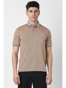 Van Heusen - Men Brown Solid Collar Neck Polo T-Shirt
