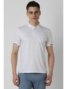 Van Heusen - Men White Print Collar Neck Polo T-Shirt