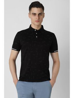 Van Heusen - Men Black Print Collar Neck Polo T-Shirt