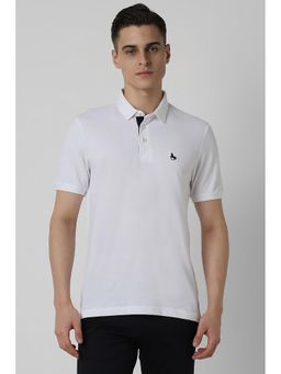 Van Heusen - Men White Solid Collar Neck Polo T-Shirt
