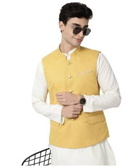 AD By Arvind - Men Solid Yellow Bundi